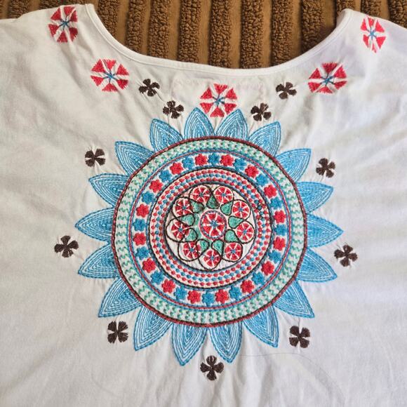 Johnny Was Women Boho Hippie Artsy Embroidered Oversized Boxy Caftan Top L/XL - Picture 8 of 12